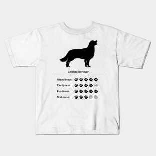 Golden Retriever Stats - Friendliness, Floofyness, Foodiness, Borkiness Kids T-Shirt